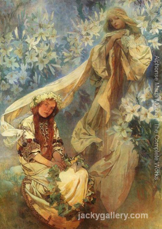 Madonna of the Lilies, Alphonse Mucha painting